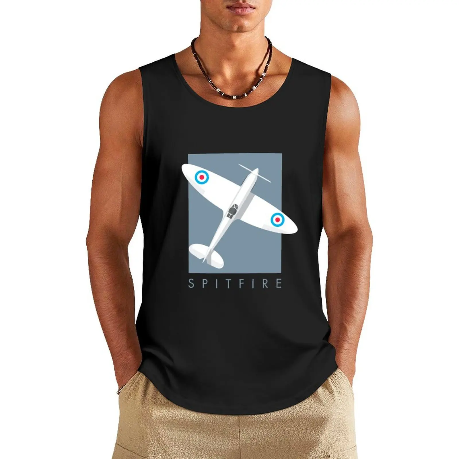 

Spitfire WWII Fighter Aircraft - Portrait Slate Tank Top vest men sleeveless t-shirts for men anime