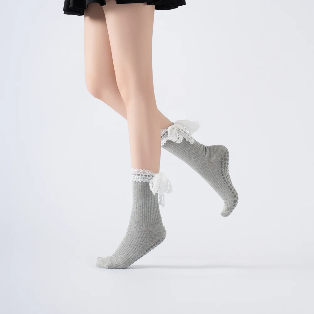 سويتي الدانتيل حافة الأشرطة اليوغا جوارب بيلاتيس للنساء عدم الانزلاق الطابق الرياضة العجل الجوارب موضة كل مباراة الاتجاه الجوارب #4