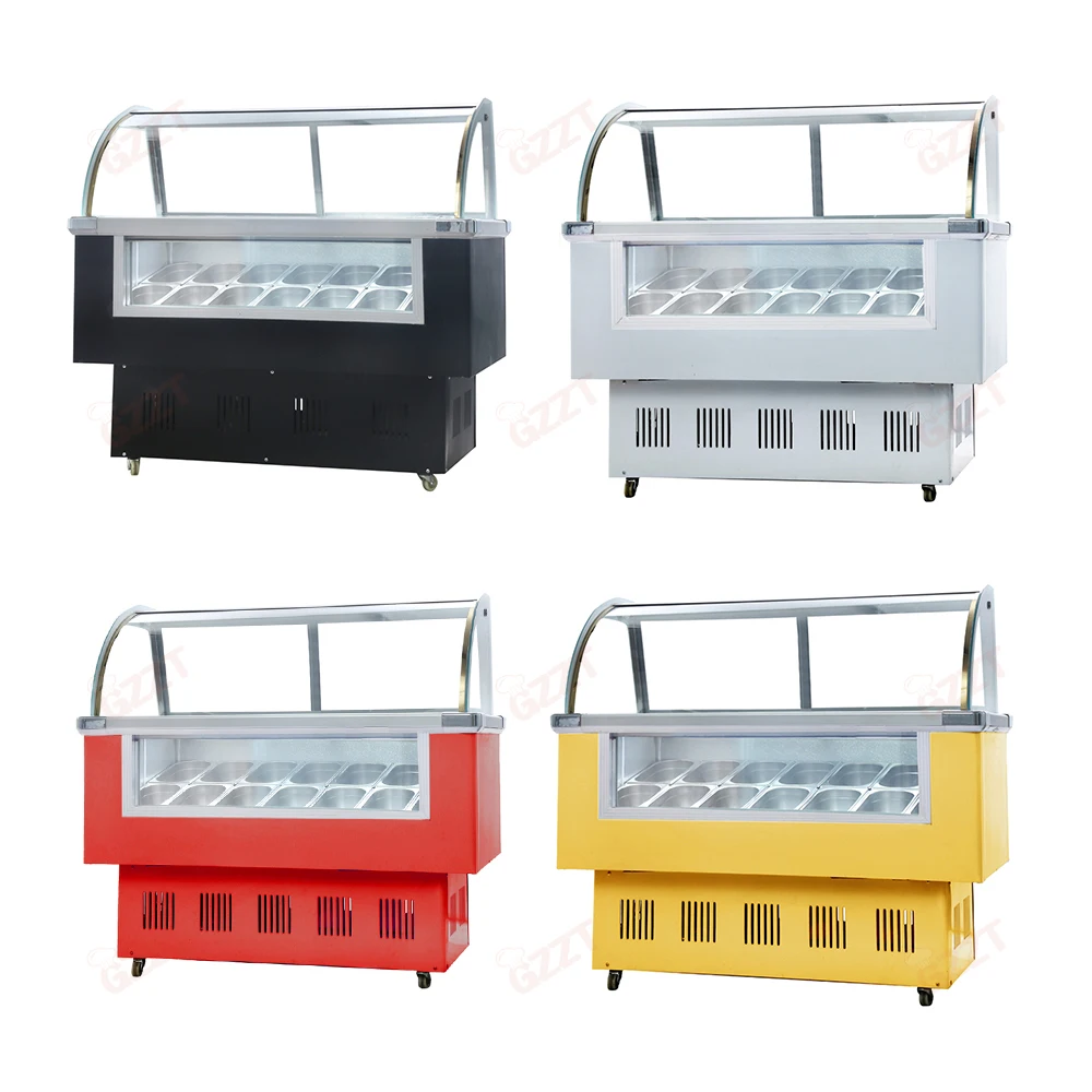 

Индивидуальный 10 12, 14 кастрюль, коммерческий шкаф для мороженого, витрина для мороженого, морозильная камера, витрина для мороженого с изогнутым утолщенным закаленным стеклом