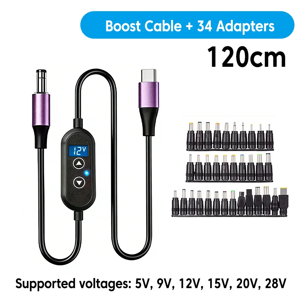 USB-C zu DC Stromverstärker-Kabel 5V/9V/12V/15V/20V/28V Verstärkerkabel Adapter Einstellbare Spannung PD Multifunktionales Schnellladekabel