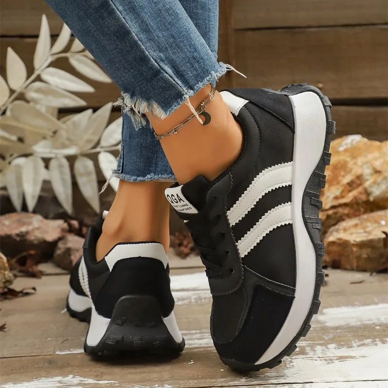 جولة تو إسفين نمط أنيق الدانتيل يصل حذاء كاجوال المرأة ربيع الخريف سميكة سوليد المضادة للانزلاق أحذية رياضية نسائية مريحة