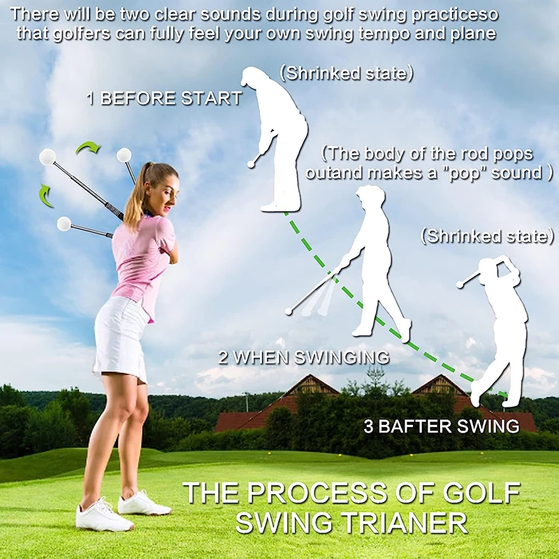 Golf Telescopic Swing Stick Double Grip Trainer Beginner Golf Retractable Rod Training Supplies Posture Corrector