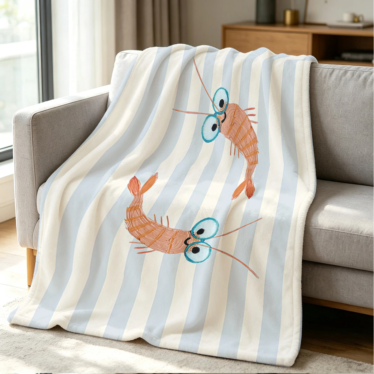 Shrimp Duo Blanket Soft Cozy Throw for Sofa Bed Festive Holiday Decor Gift for Kids and Adults,Lightweight and Warm