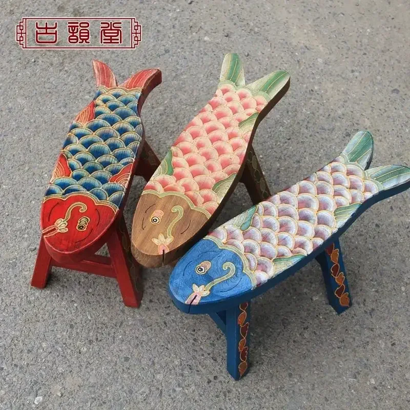 Colorful Stool, Cartoon Fish Style, Hand Drawn Retro Low Stool, Home Fashion Creative Pulley Stool Practical Decoration