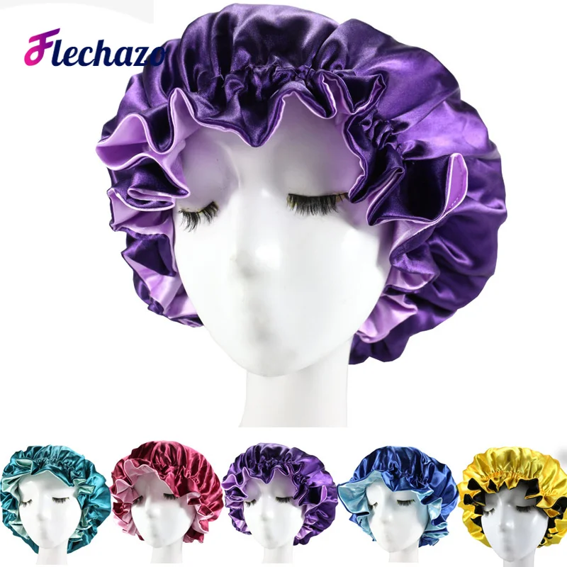 Comfortably Satin Bonnet Sleep Cap For Any Hairstyle Soft Silky Hair Bonnets For Women 1Pcs Sleeping Shower Cap Reversible