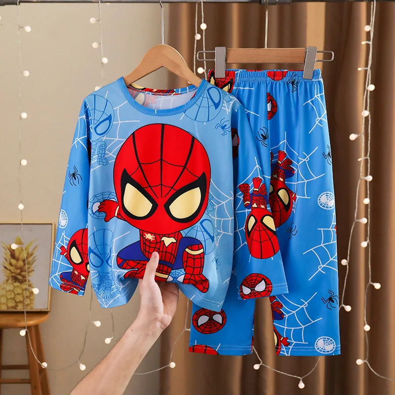 Hot Cartoon Spring Autumn Kid\'s Sleepwear Pajamas Clothing Sets Mickey Spider Doraemon Baby Boy Cotton Pyjamas For Kid\'s Gift