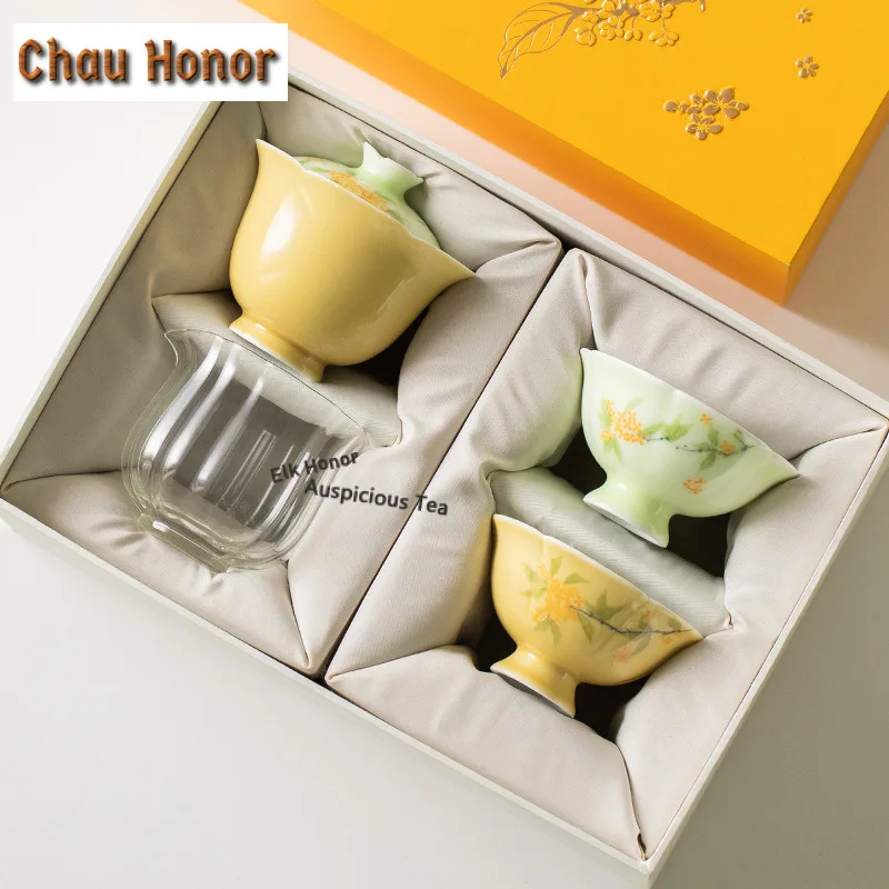 

Hand-drawn Osmanthus Flowers Tea Set Complete Set Handmade Tea Ceremony Set Teapot And Tea Cup Set Teaset Accessories Ornaments
