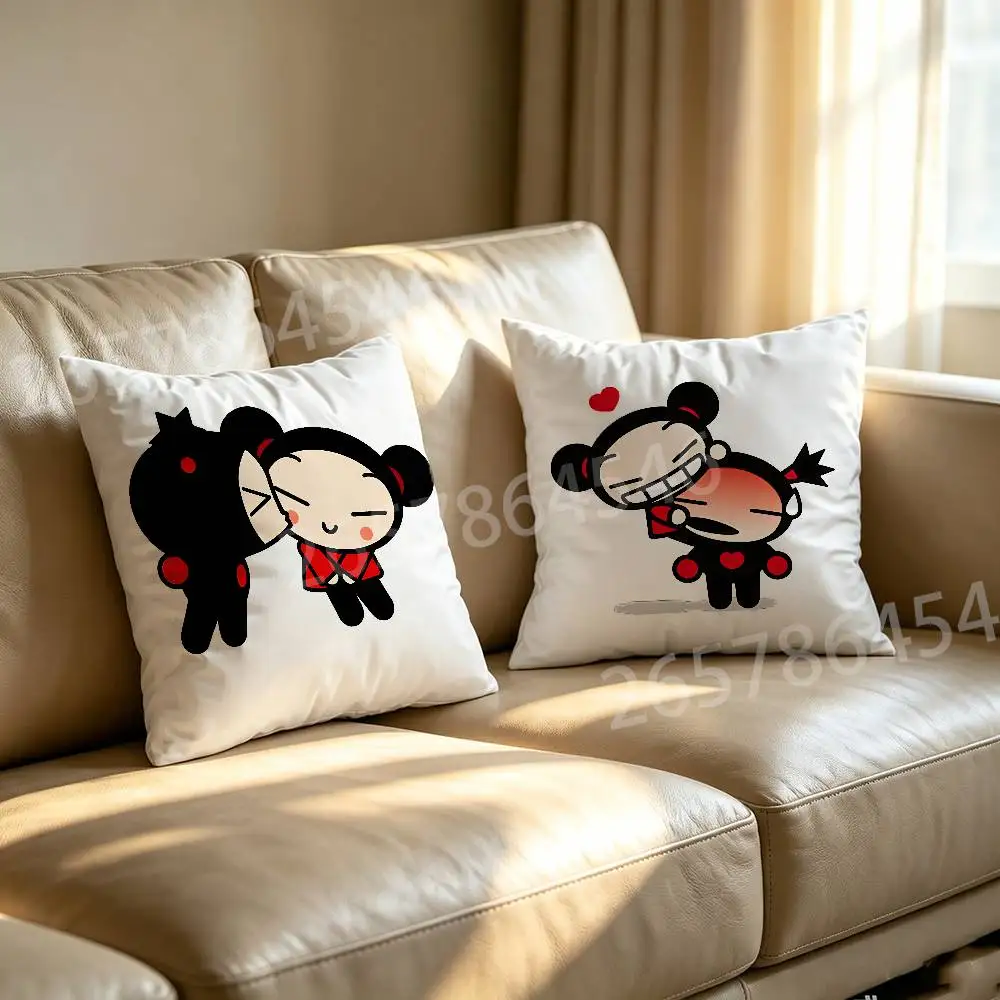 Cute P-Pucca Love G-Garu Polyester Printed Pillow Cover Square 30 35 40 45 50 55 cm Soft for Sofa Bed Car Home Decor