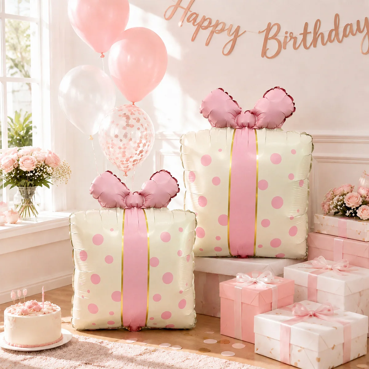 2/4 Stück hellrosa gepunktete Geschenkbox-Ballons, perfekt für Geburtstagsfeiern, Partys im Rosa-Ton, Mädchengeburtstage