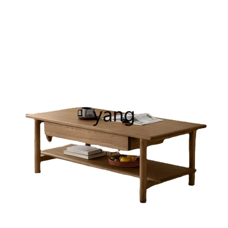 

Yjq Small Apartment Coffee Table Solid Wood Tea Table Living Room Vintage Log Tea Table Storage Square