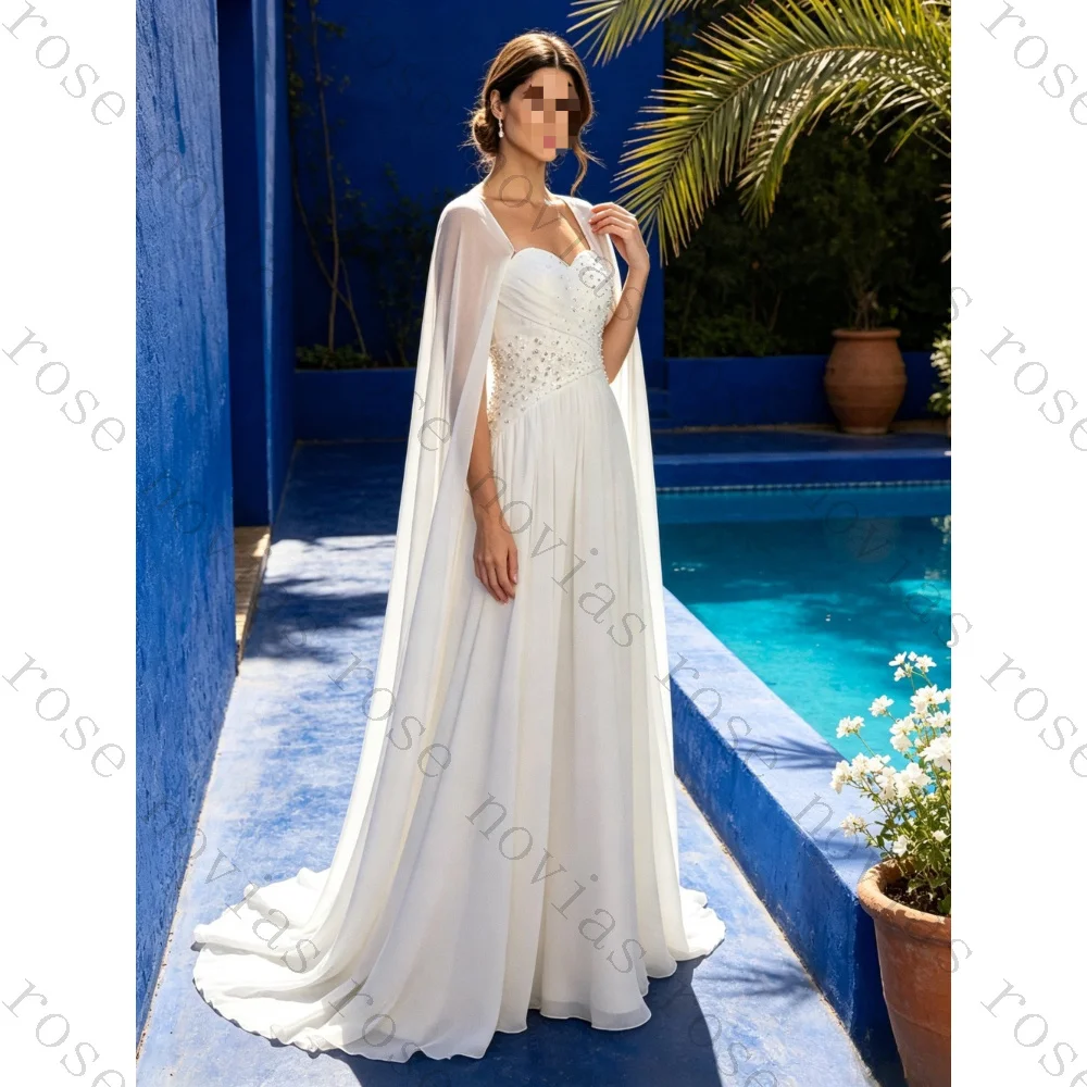 Customized Elegant Chiffon A-line Flowing Wedding Dresses 2026 New Heart-shaped Neckline Detachable Shawl Style Bridal Gown