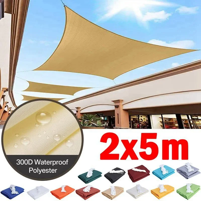 2x5m Rectangle Waterproof Sun Shade Sail Outdoor Party Activities Sun Canopy Awning Garden Pergola Solar Sail Terrace Pool Cover
