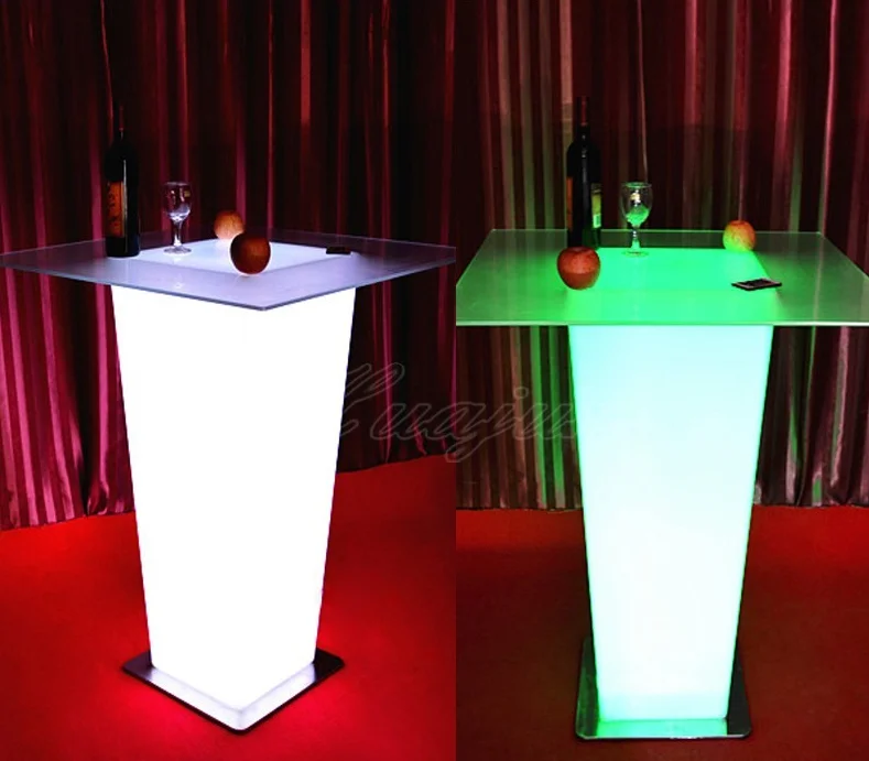 Outdoor furniture plastic patio bar table and chair set install RGB light