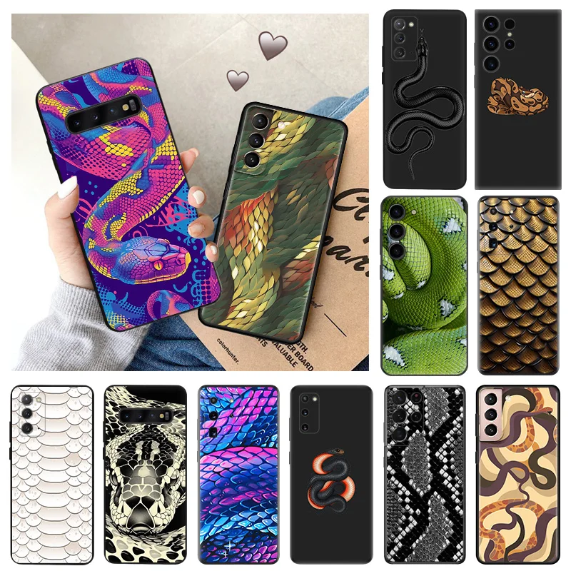 Soft Case for Samsung Galaxy S24 Plus S23 S22 S21 Ultra S20 fe S10 S10e Lite Colorful Snake Skin Python Black Phone Cases Cover