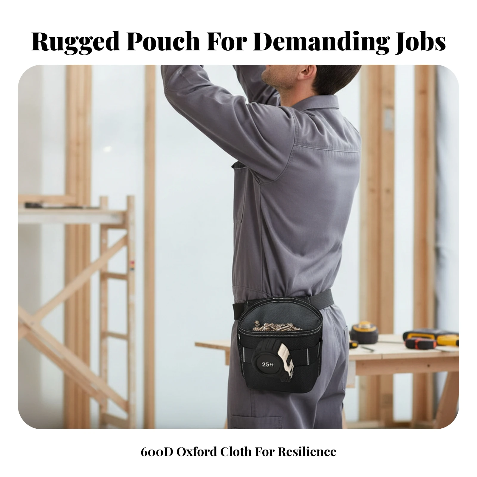 Tool Pouch with Belt Clip Heavy-Duty Waist Tool Bag Work Belt Pouch Compact Open-Top for Electricians, Jobsite, Home Repairs