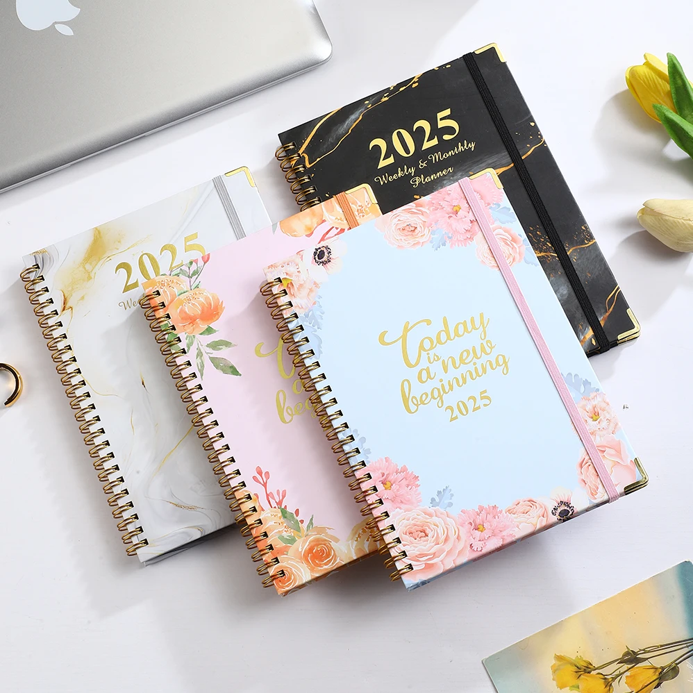 New A5 English Version 2025 Strap Coil Notebook Diary Schedule Planner