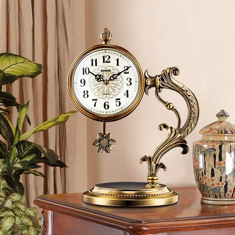 Metal Copper Plated Clock for Home and Office European Living Room Ornaments Light Luxury Desktop Decoration image 4