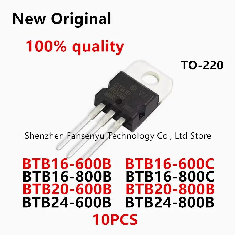 

10Pcs New BTB16 BTB16-600B BTB16-600C BTB16-800B BTB16-800C BTB20 BTB20-600B BTB20-800B BTB24-600B BTB24-800B BTB24 TO-220 IC