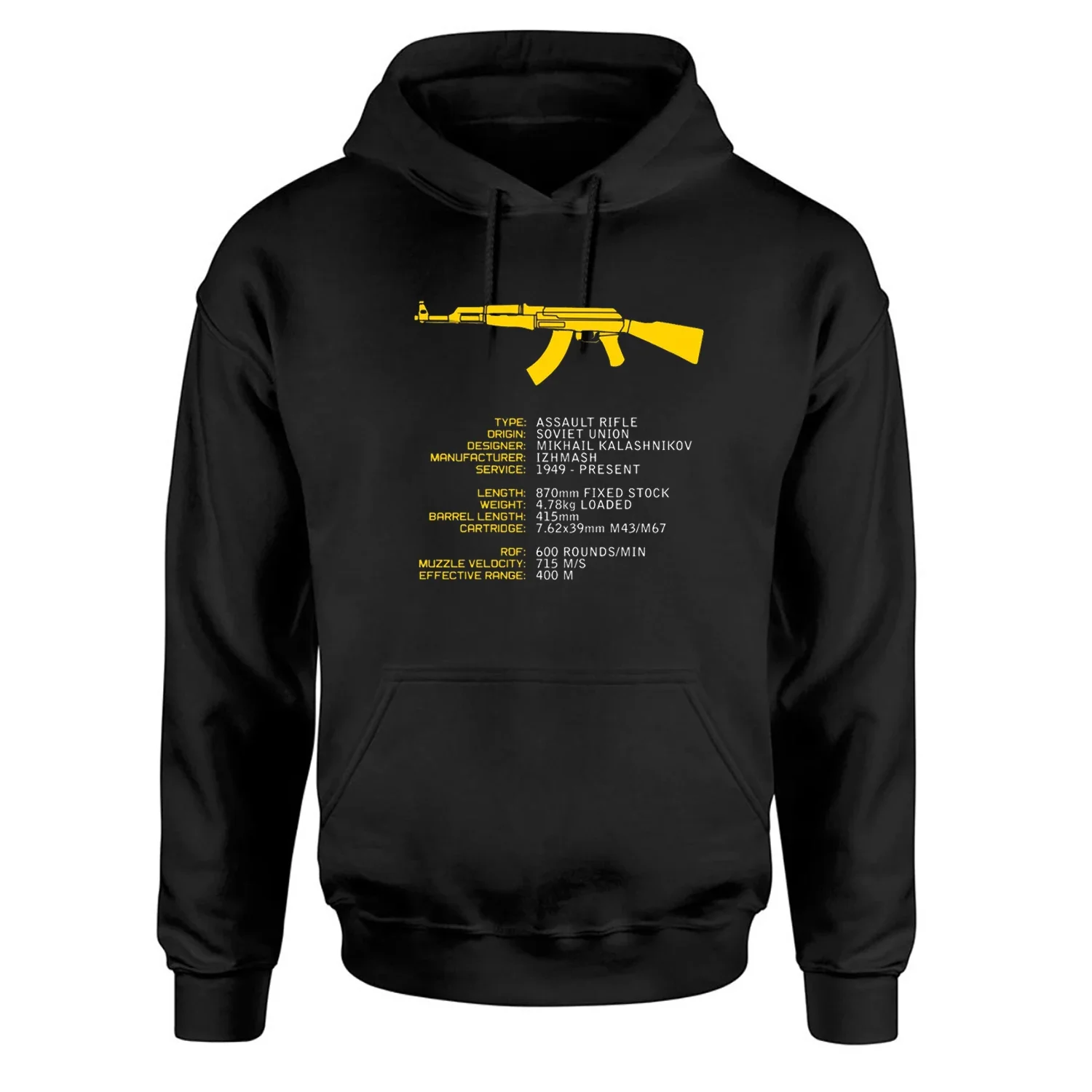 Kalashnikov AK-47 Assault Rifle Infographic Pullover Hoodie Comfortable Cotton Casual Mens Sweatshirt Gun Shoot Streetwear