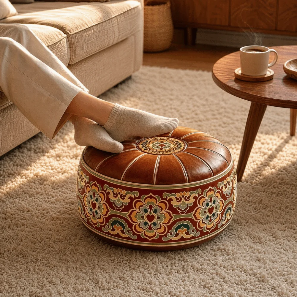 PU Leather Sofa Stool Cover Unfilled Water Resistant Footstool Cover Round Foldable Bean Bag Cushion Cover Seasonal Storage