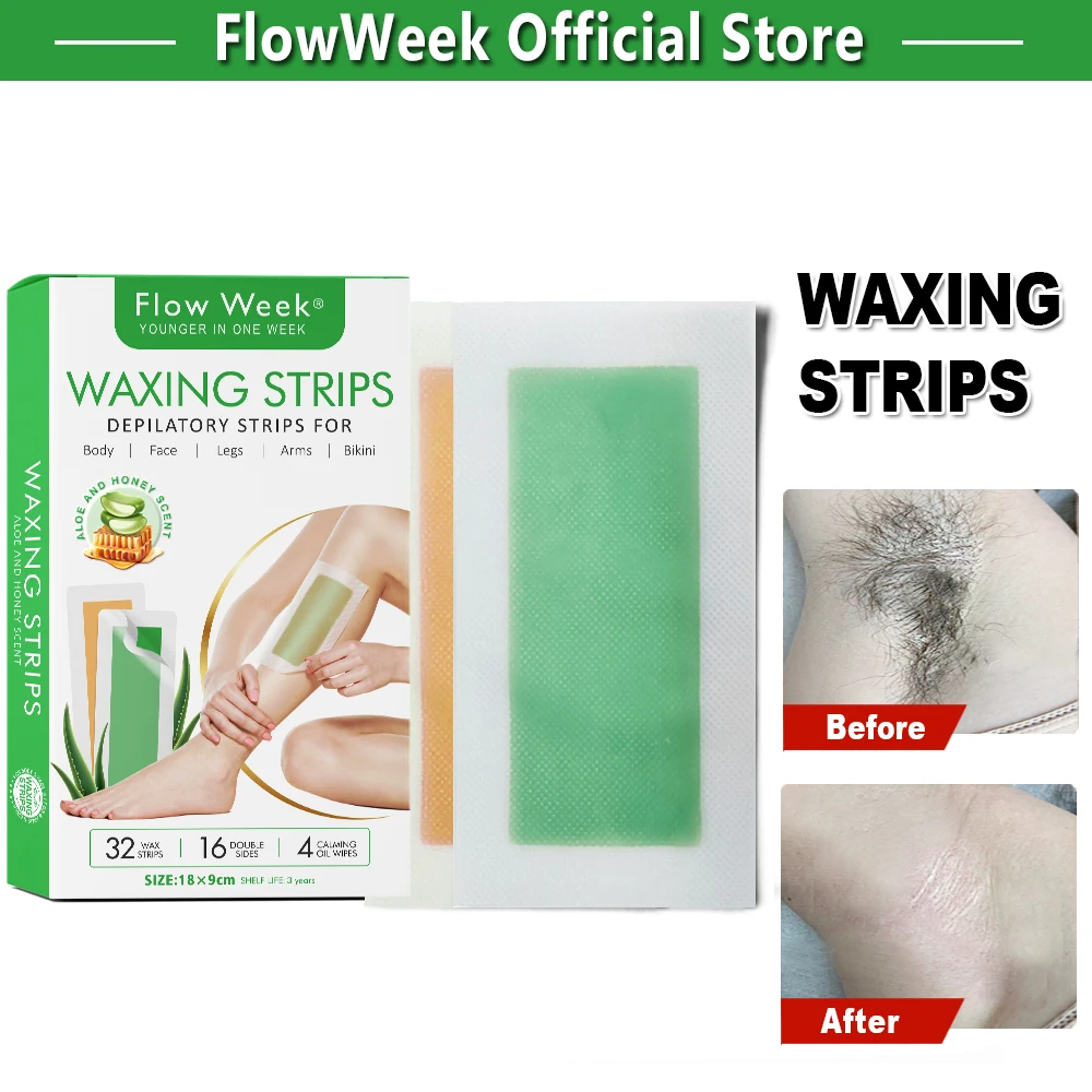 

FlowWeek Wax Strips - Facial hair removal, hair removal wax strips, painless hair removal strips, effective underarm, leg and ar