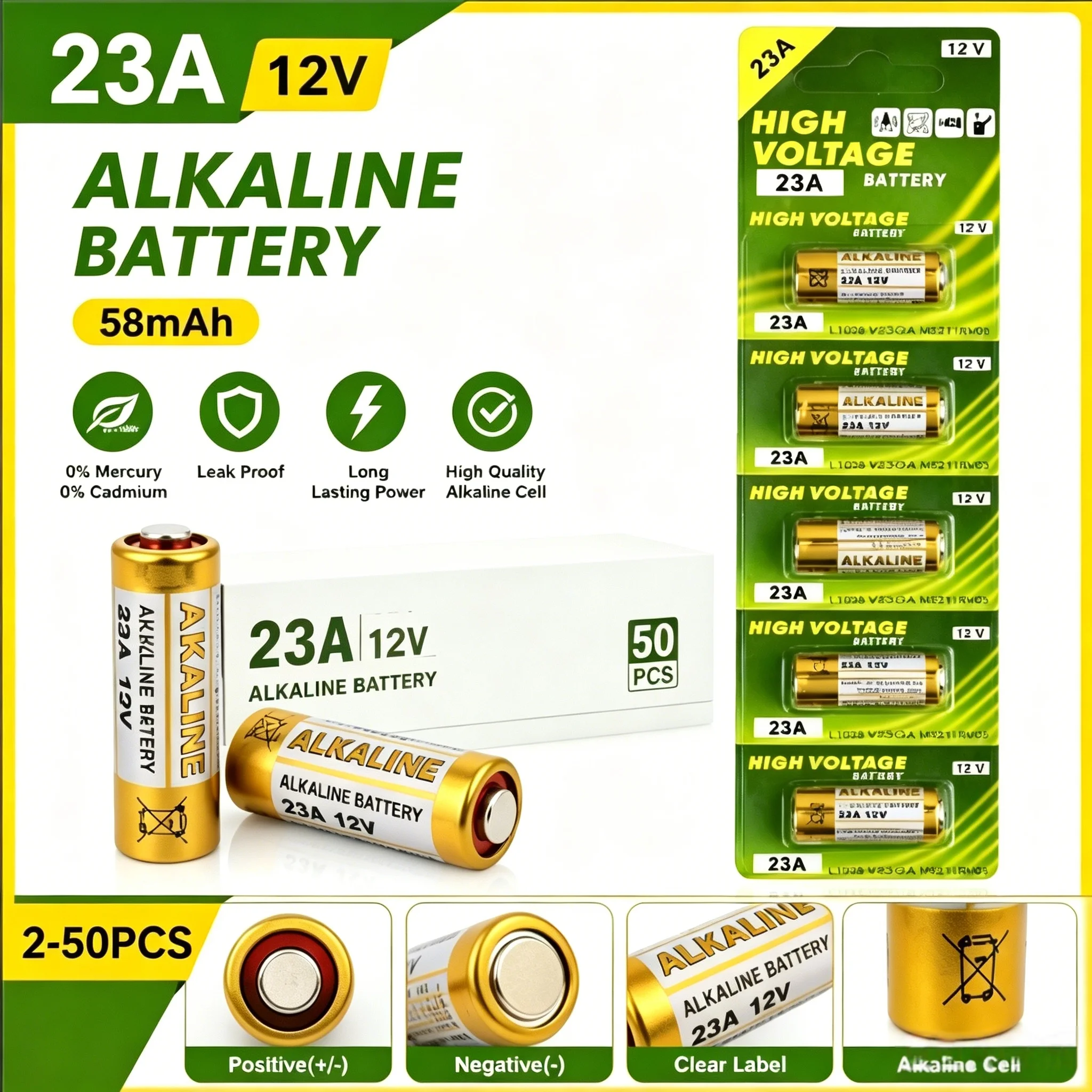 NEW 12V 23A Alkaline Battery A23 E23A K23A L1028 58mAh 5-60PCS For Doorbell, Remote Control, Toys, Flashlight