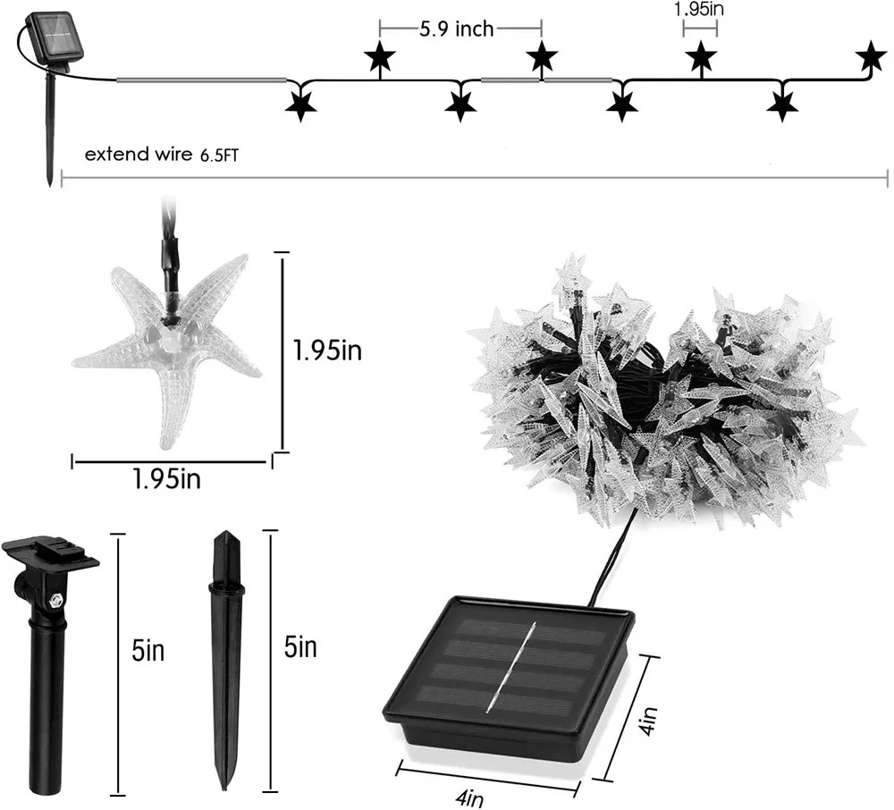 屋外ソーラーストリングライト,防水ヒトデライト,庭の妖精ライト,パティオライト,家の装飾,323