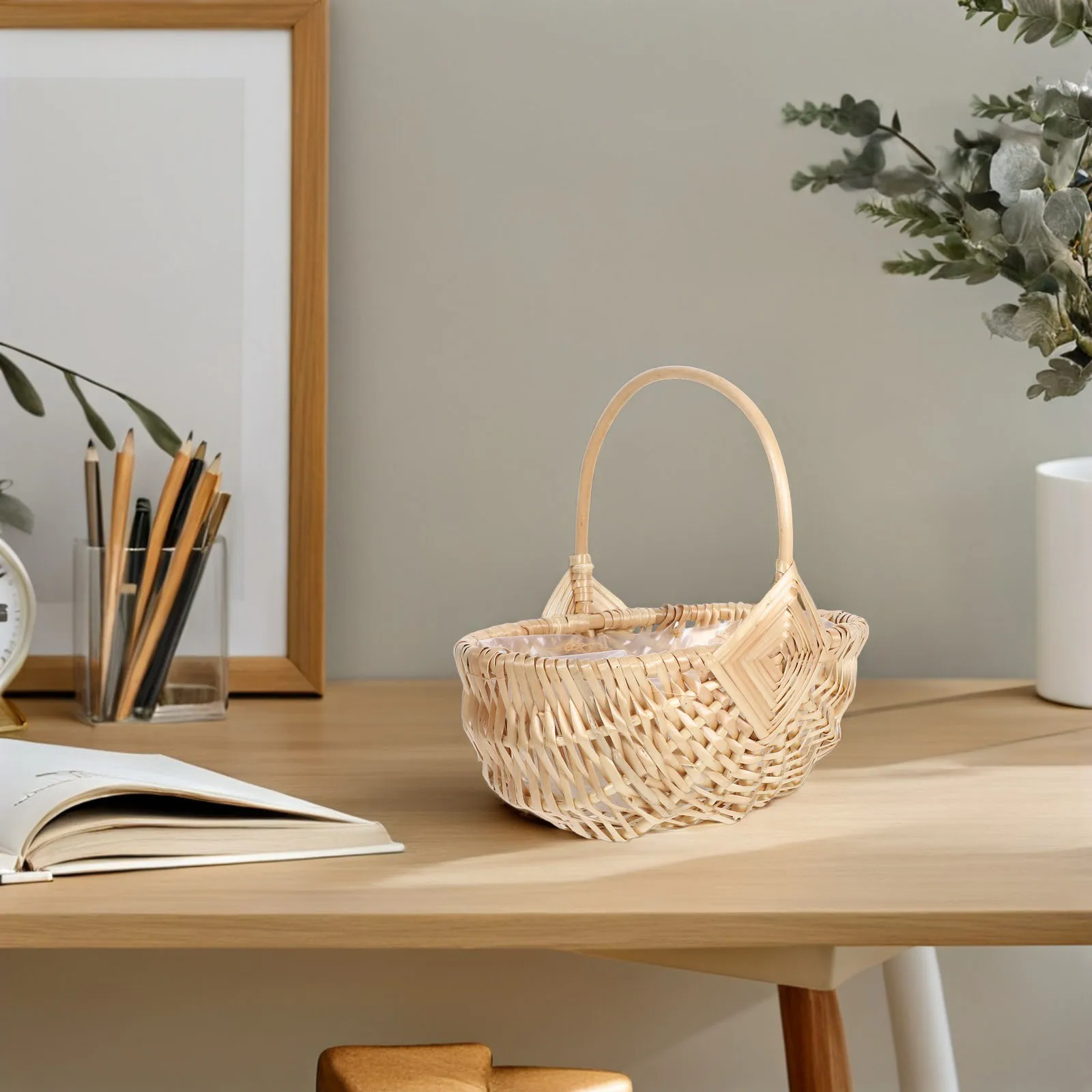 

Rattan Woven Basket Handheld Picnic Willow Fruit Baskets Vintage Design Home Decor Flower Arrangements Practical Stylish