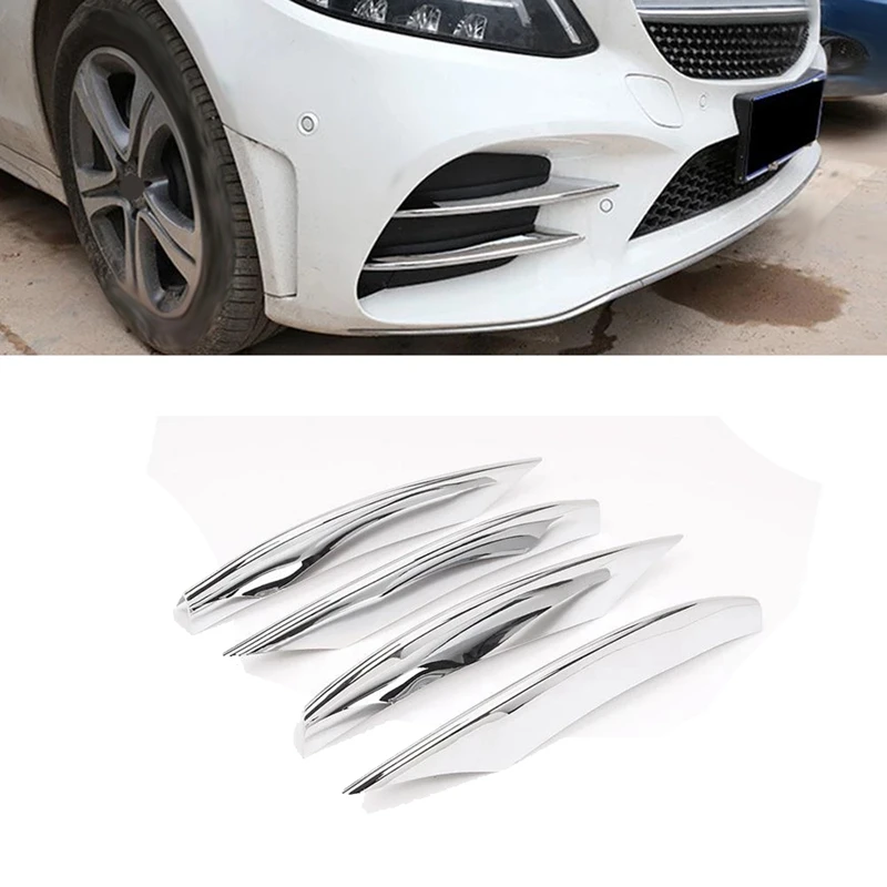 4Pcs Car Chrome Front Bumper Spoiler Fog Lamp Grille Trim Cover For Mercedes-Benz C-Class C200 C260 W205 2019+