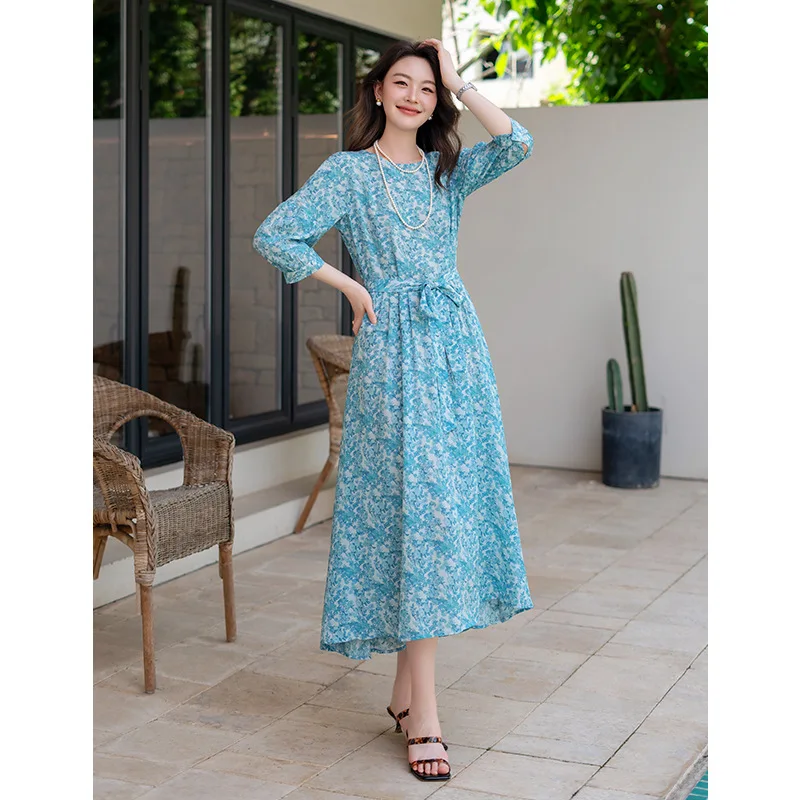 

2024 Women's Clothing Slim Fit Floral Dress Spring Summer New 0603