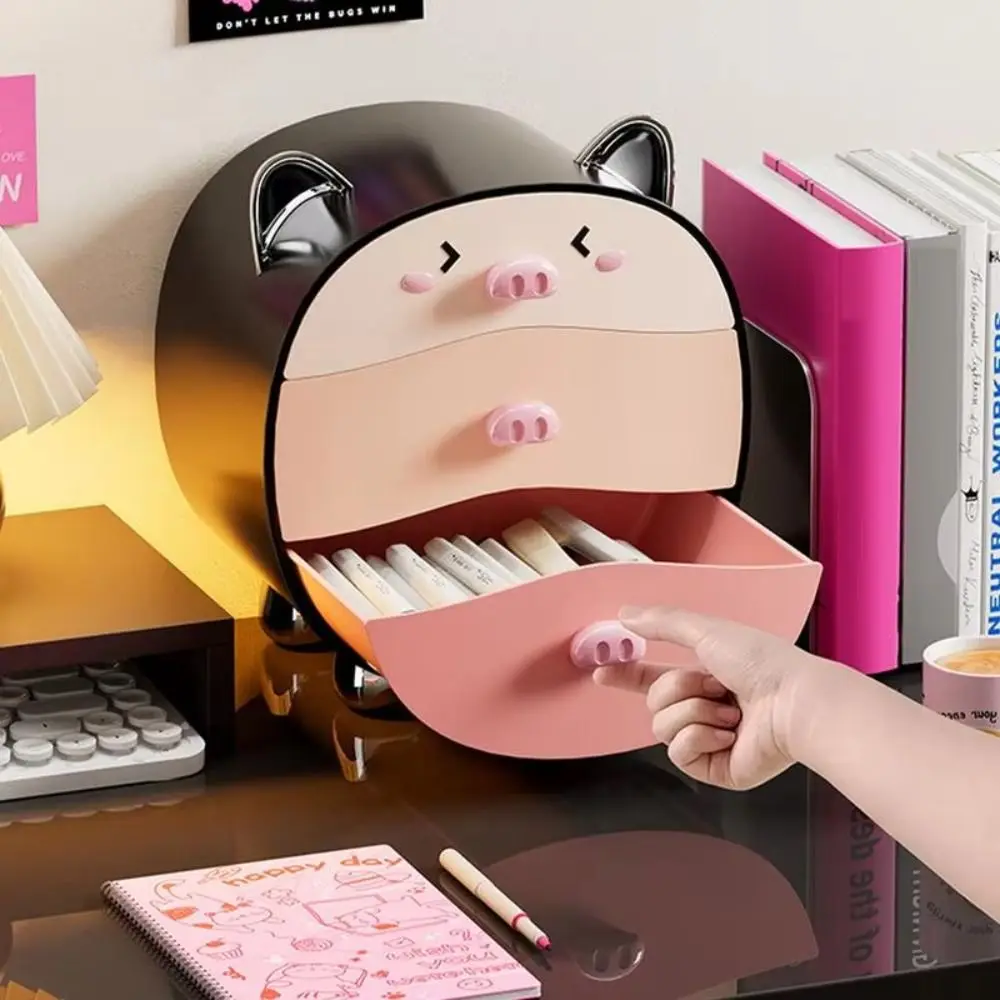 Pig-shaped Cosmetics Storage Box Pull-out Dopamine Cosmetic Cabinet Box with Drawers Makeup Storage Tool