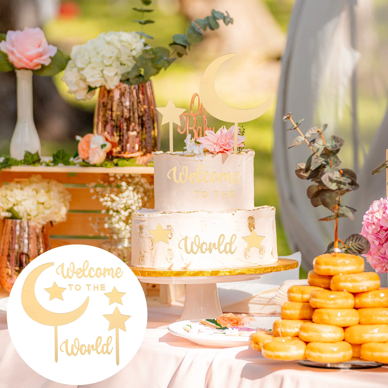 

1 Set Baby Shower Decoration Star Moon Acrylic Gender Reveal Party Supplies Cupcake Insert Dessert Toppers Baby Cake Decorations