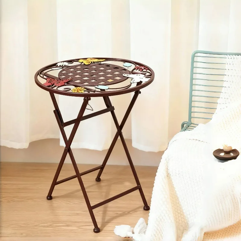 

Wrought Iron Small Round Table, Balcony Folding Small Coffee Table, Creative Small Tea Table, Living Room Sofa Side