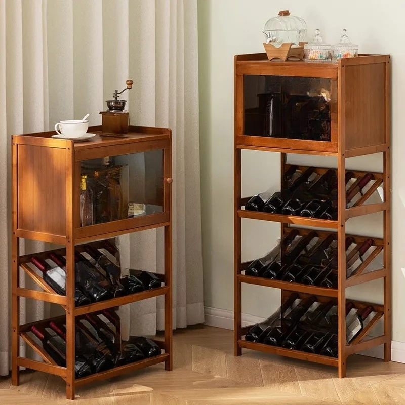 

Solid Bamboo Wine Rack 3/4-Tier Floor Freestanding Storage Wines Holder Display Wobble-Free Shelves for Kitchen Bar