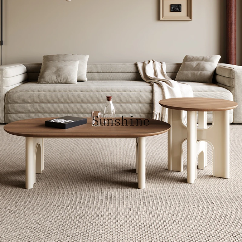 

Nordic medieval cream style oval coffee table combination living room household all solid wood coffee table