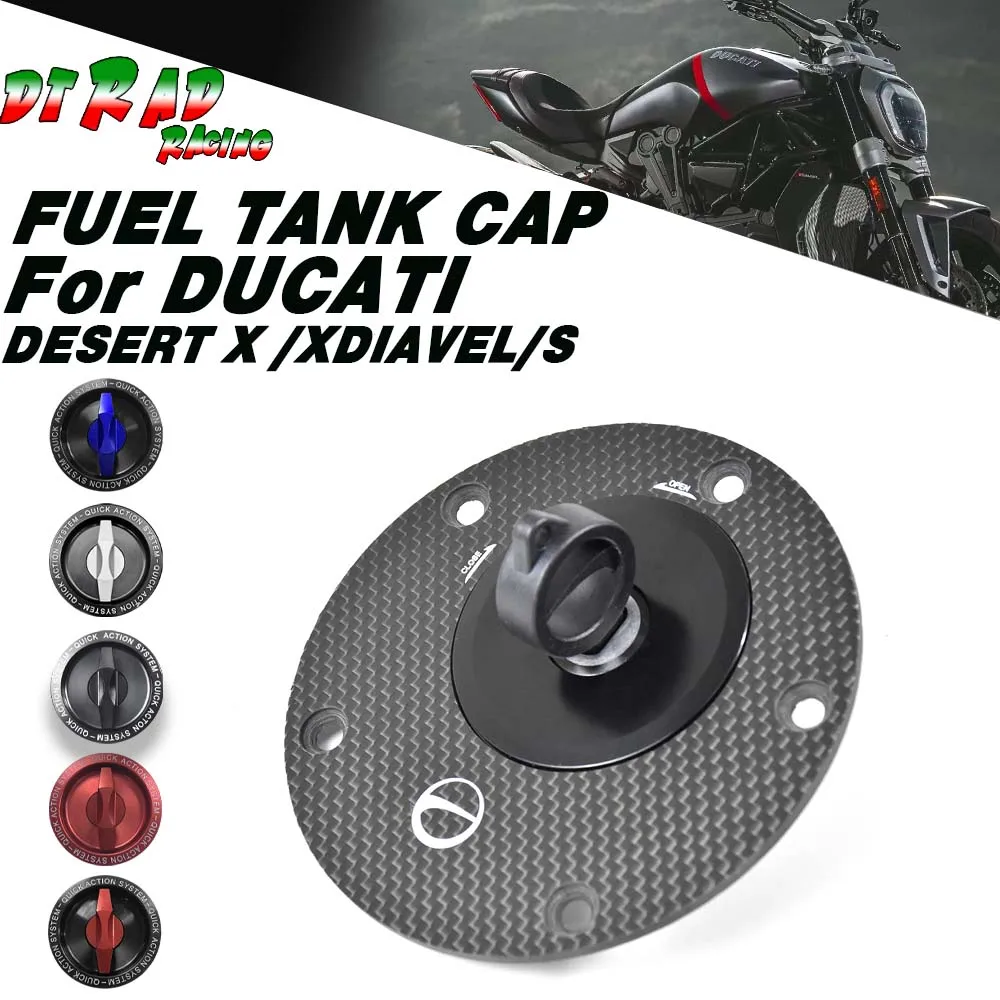 

Carbon Fiber With Key Lock Fuel Tank Cap Fast Gas Gasoline Cover For DUCATI DESERT X 2022-2023 XDIAVEL/S 2016-2023 Accessories