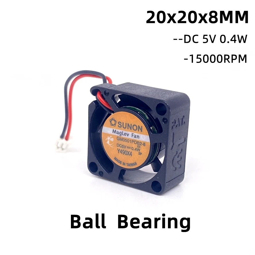 15000RPM Sunon 2008 5V 0.4W 20*20*8MM 2CM 20MM Small Cooling Fan Ball Bearing Ultrathin Fan GM0501PDB2-8  2wire