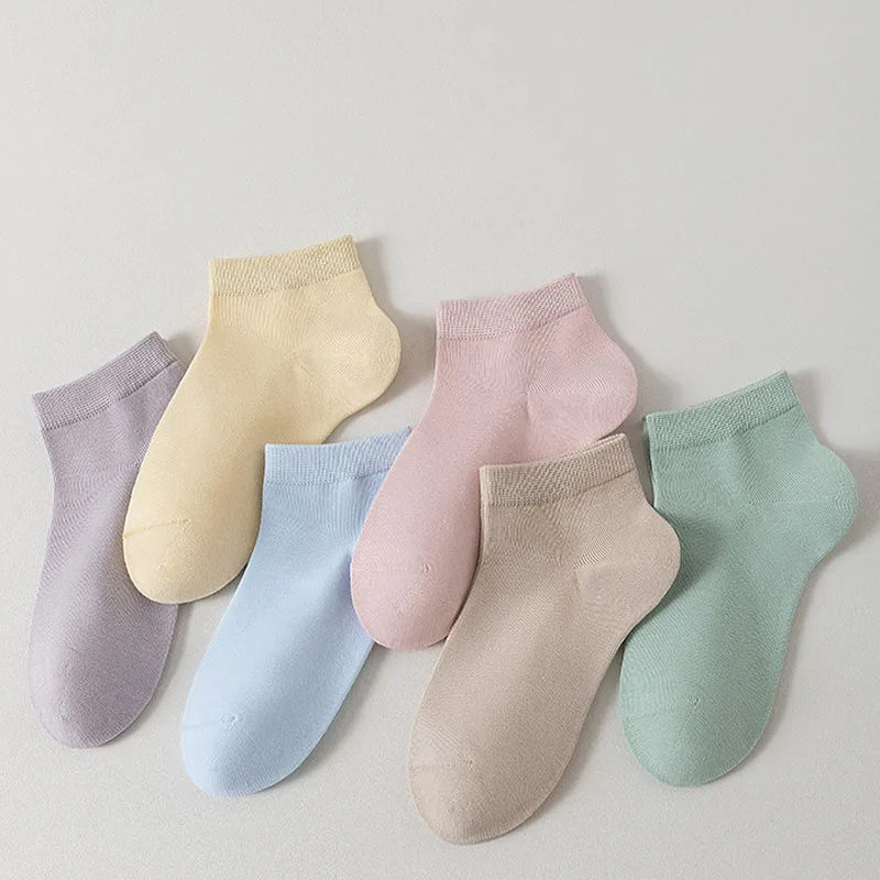 Womens All-Match Candy Color Socks Breathable Sweat-absorbent Low Cut Ankle Sock Ultra-Soft Cotton Solid Color Casual Sox Female