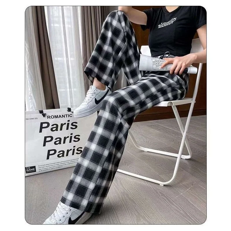 

Женские летние брюки Harlan Ice Silk в клетку, тонкие, свободные, приталенные, повседневные, с низкой посадкой, из ПВХ-материала