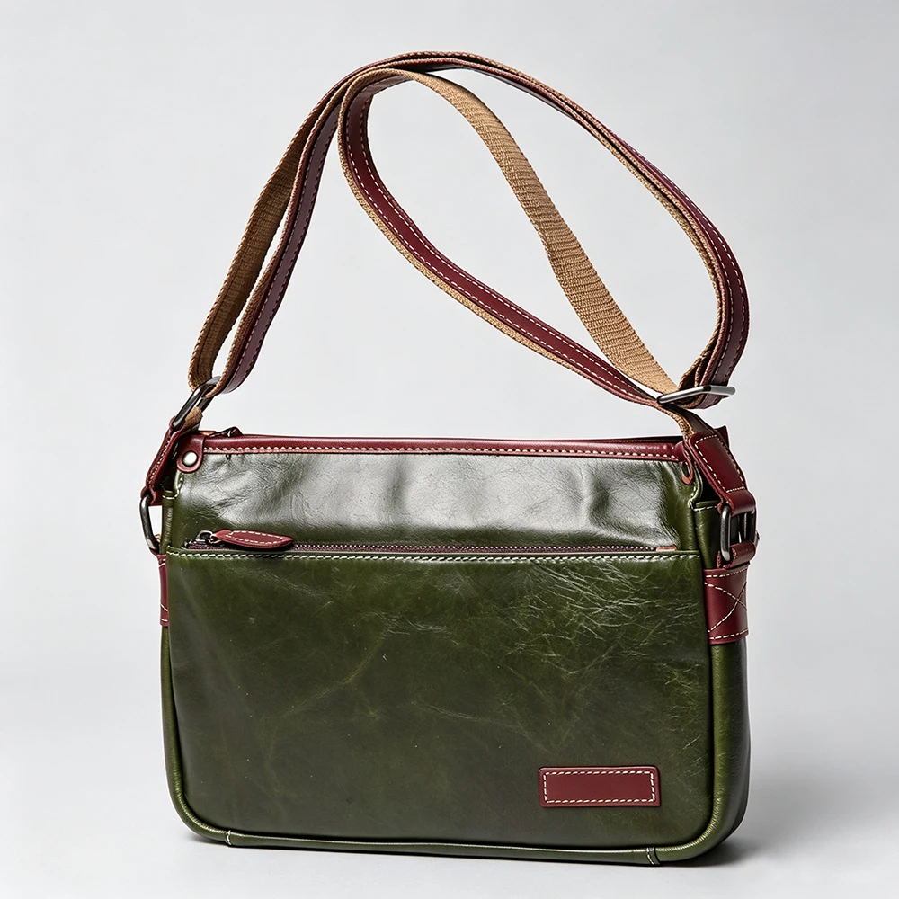LUOKIR Unisex-Umhängetasche aus Leder, Umhängetasche aus Rindsleder mit Oberschicht, trendige Paarung mit Pendler-Briefträgertasche – Detail 5