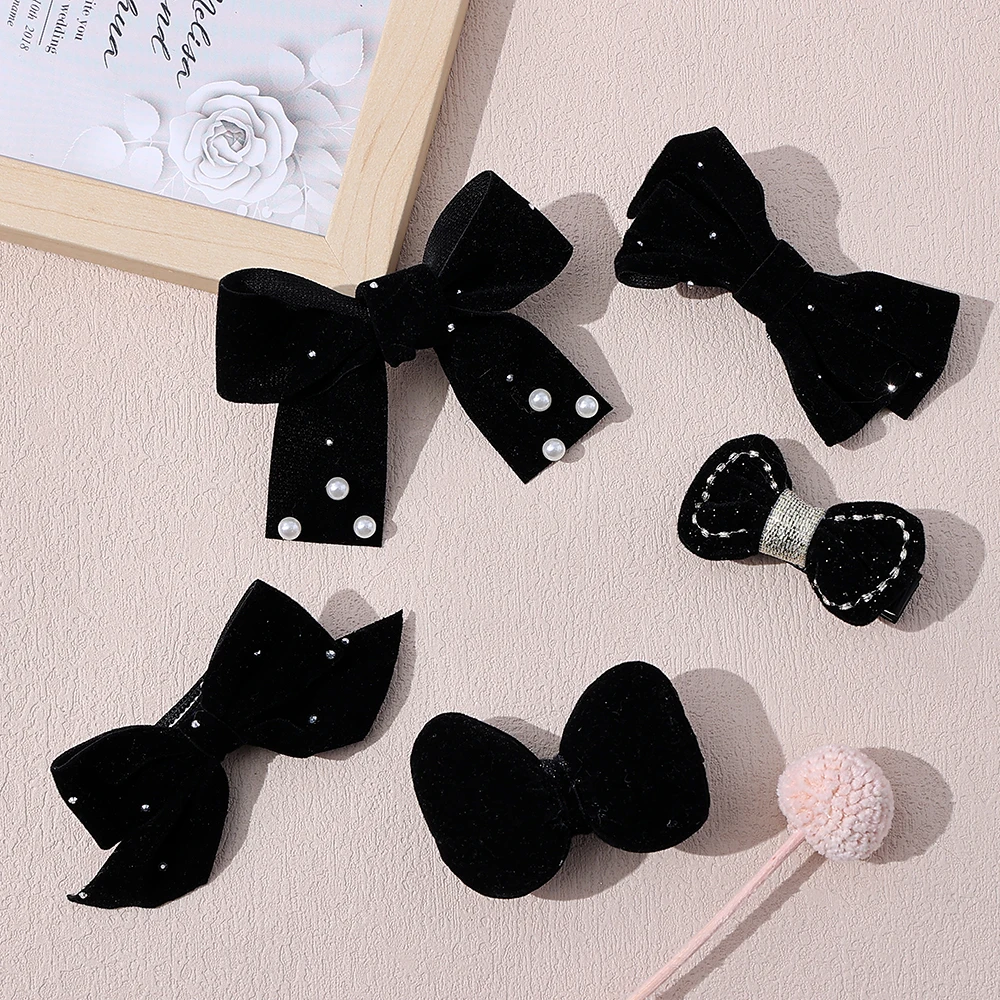 5 ชิ้น/เซ็ตกํามะหยี่สีดําโบว์เด็กทารกคลิปผมแฟชั่นสาวผม Pins เด็กอุปกรณ์เสริมผมสําหรับสาวเด็ก Headdress
