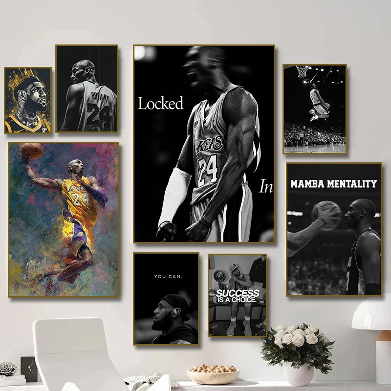 Basketball Legend K-Kobe Inspirational Quote Poster HD Black and White Canvas Painting Print Home Living Room Bar Decoration