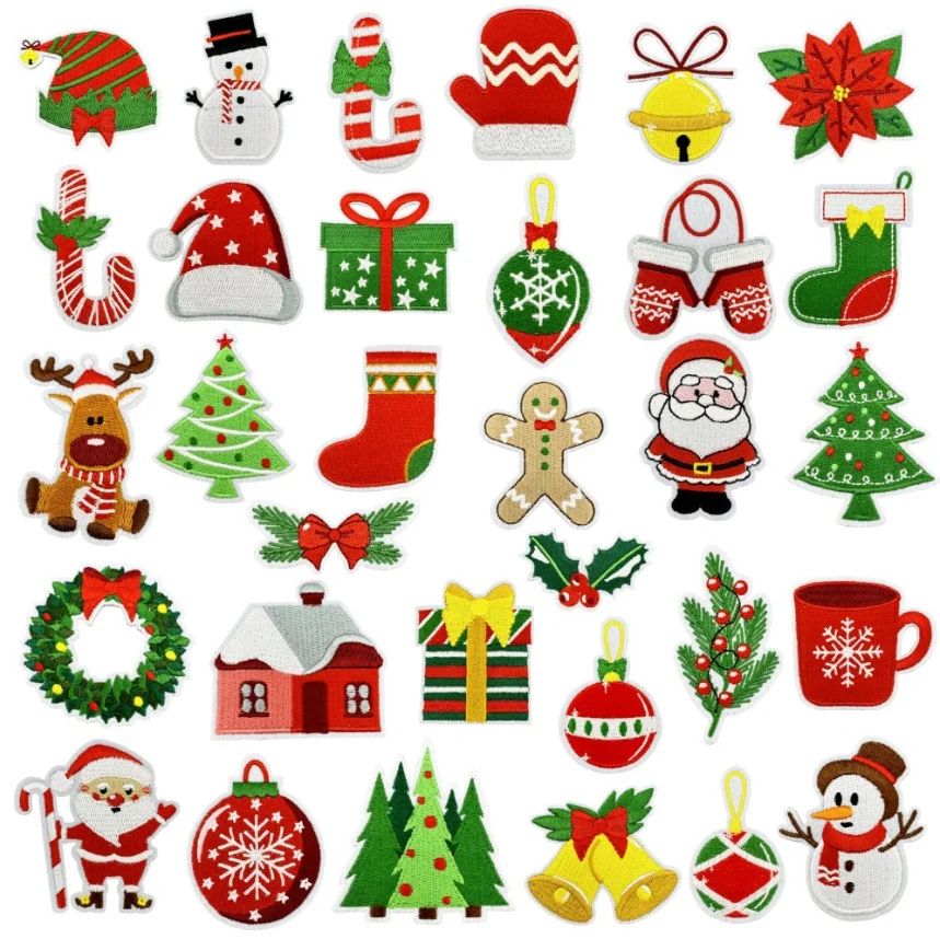 Patches bordados de Natal, Ferro-on Vestuário Hat Bag Shoe Repair Material, Telefone Gift Box Decor, Acessório DIY, 10 pcs