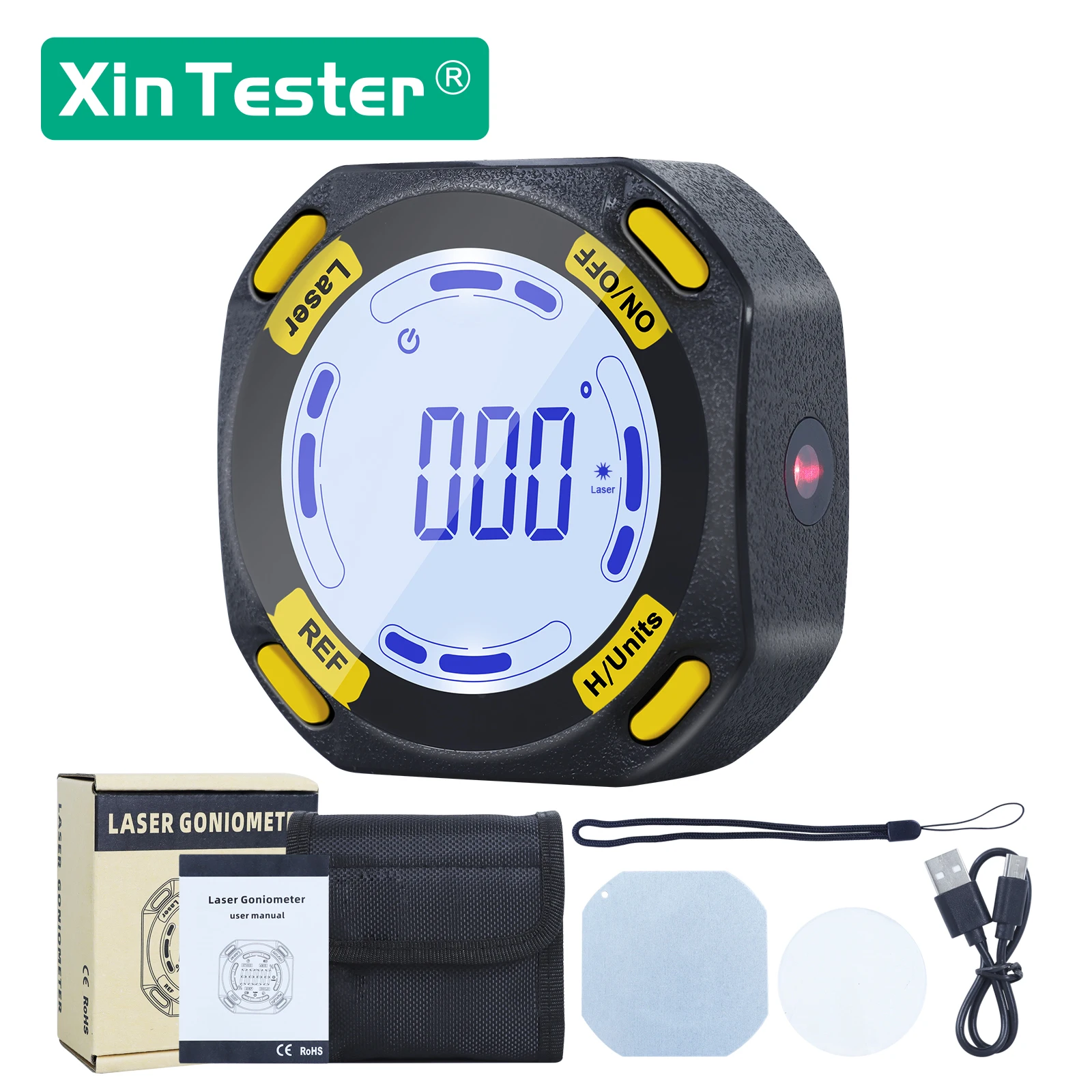 Xin Tester 4*90 Degree Digital Angle Gauge Magnetic Protractor Inclinometer Level Type-C Charging Angle Finder LCD Backlight