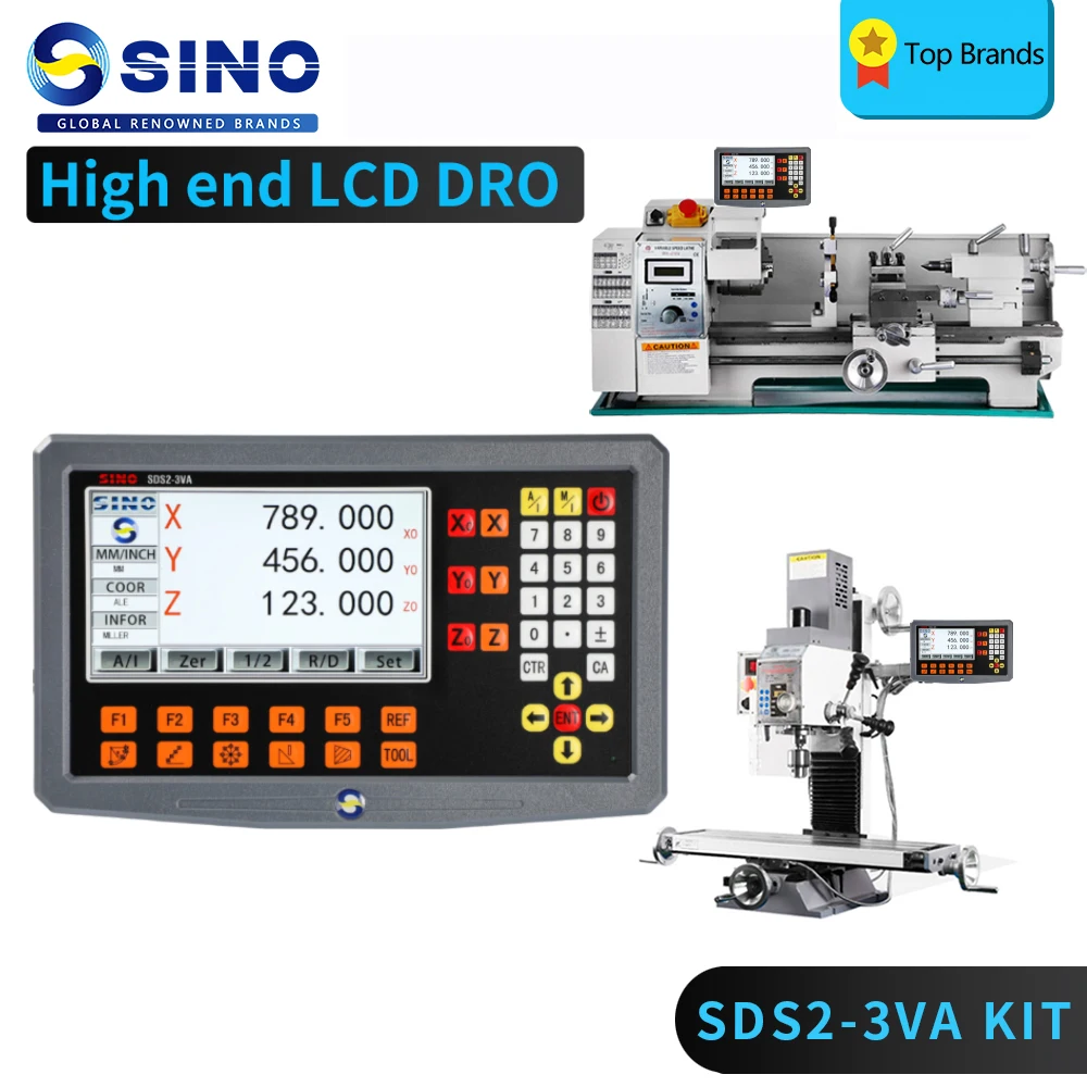 SINO SDS2-3VA 2-osiowy zestaw LCD Digital Readout DRO Kit i KA300 lub KA500 Glass Linear Scale Encoder do tokarki, szlifierki, frezowania