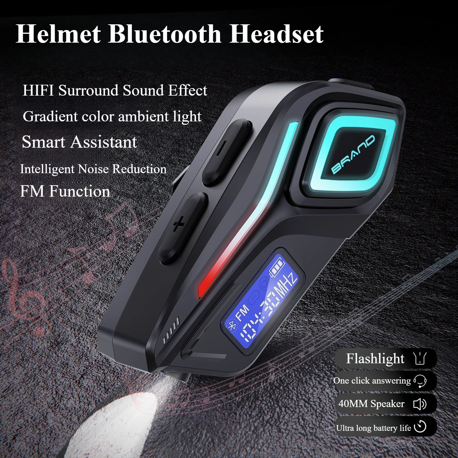 

Bluetooth-гарнитура для мотоциклетного шлема K08 с шумоподавлением, водонепроницаемая, для езды на мотоцикле, наушники для шлема, FM-радио, LED-дисплей