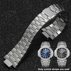 Solid stainless steel band bracelet, metal band with folding buckle, suitable for Patek Philippe Nautilus 5711 / 1A010 25mm-13m