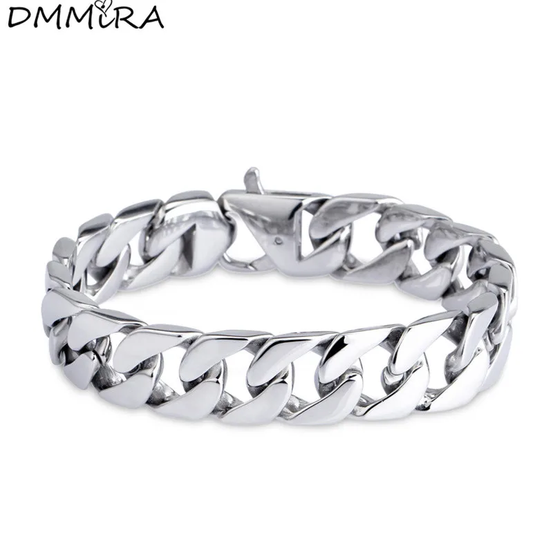 

Fashion Men's Thick Chain Bracelet Titanium Steel Link Color Cuban Curb Chain Bracelet Pulseras Jewelry For Christmas Gift