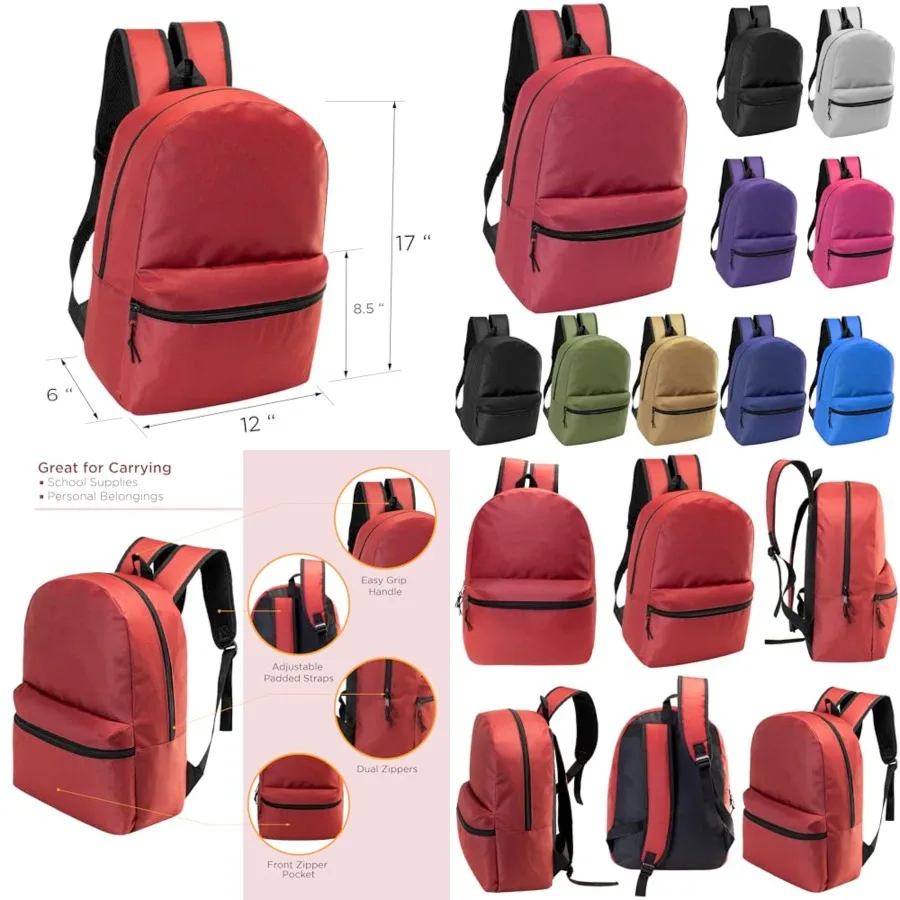 

17" School Backpacks for - Backpacks in Bulk for Elementary, Middle, and High School Students, 10 Pack