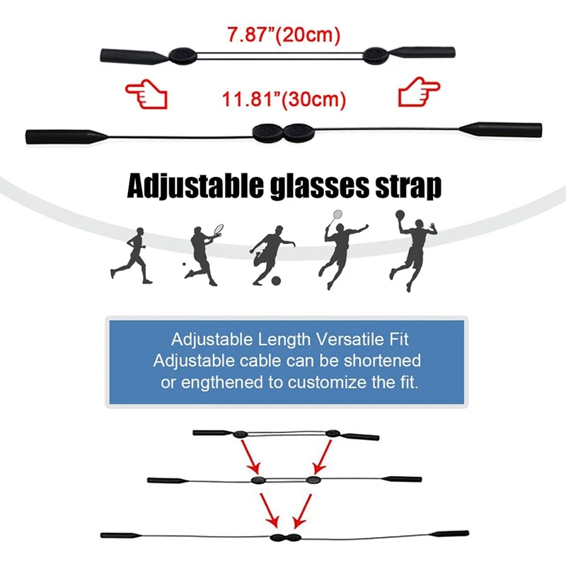 Glasses Strap Adjustable Eyewear Retainer 3Pcs Universal Fit Sports Sunglasses Retainer + 6Pcs Glasses Ear Grip